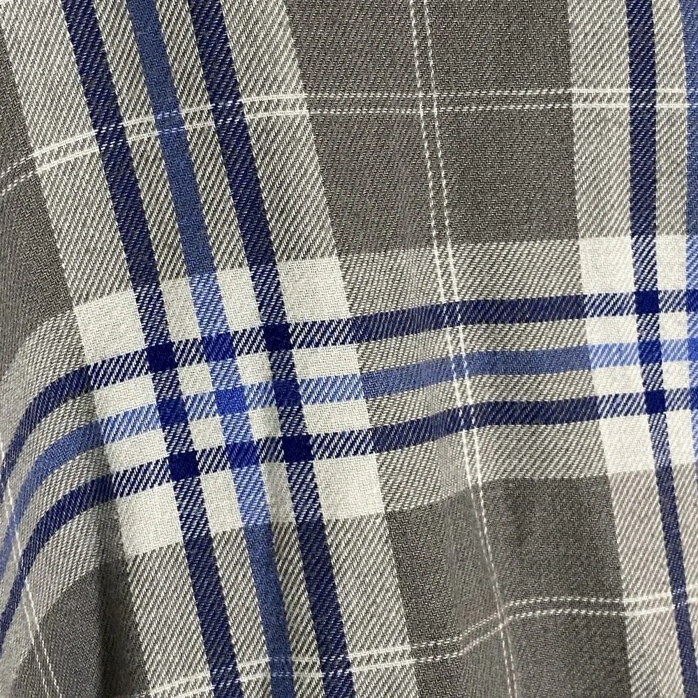 Izod Shirt Mens 2XL Gray Blue Plaid Button Down Casual Cotton Pocket Classic
